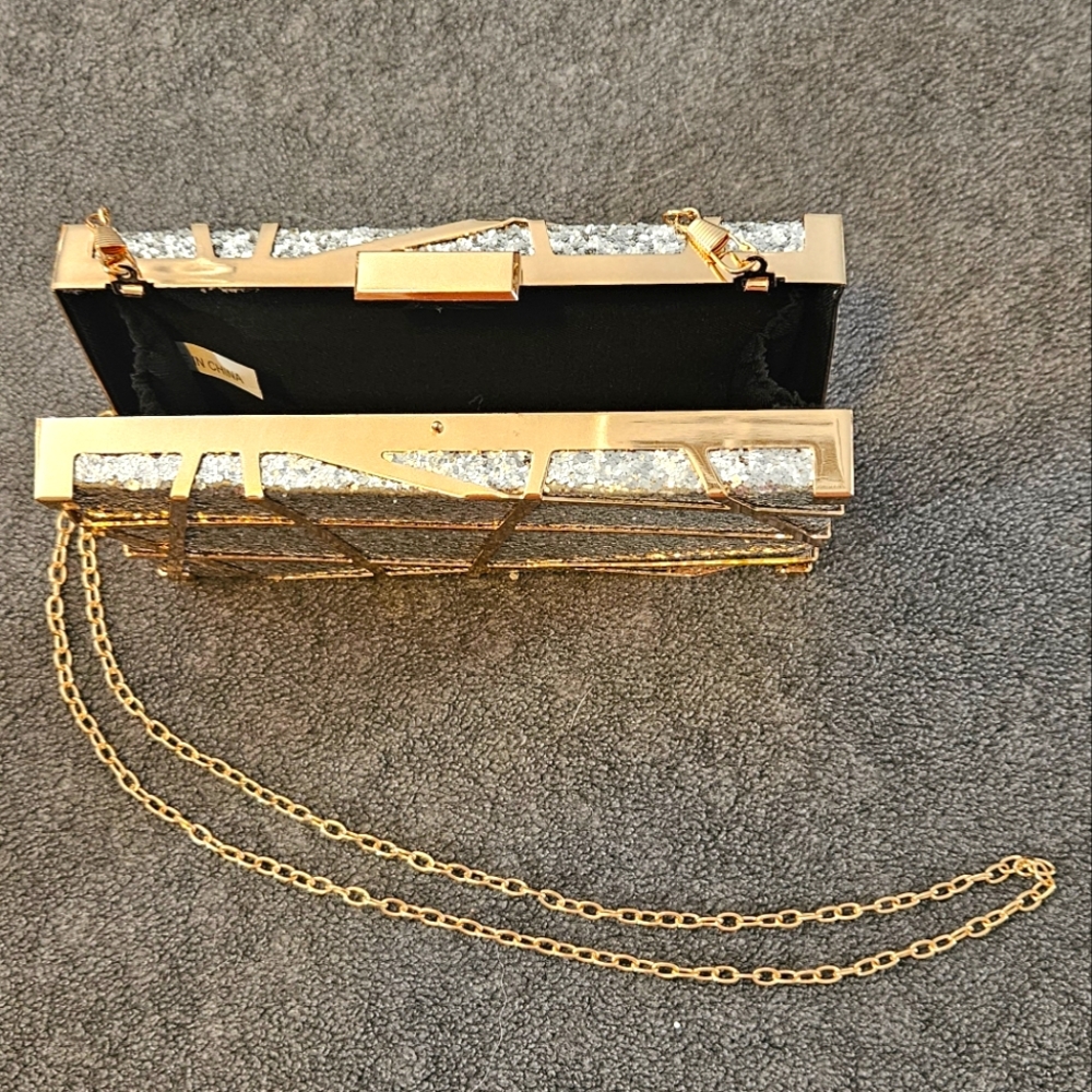Stylish Silver and Gold Geometric Clutch